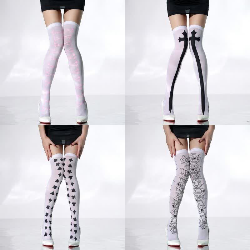 Halloween-Overknee-Socken, durchsichtig, weiß (4 Paar) - A+B+C+D - EU36-43 (US3-9) - image 0