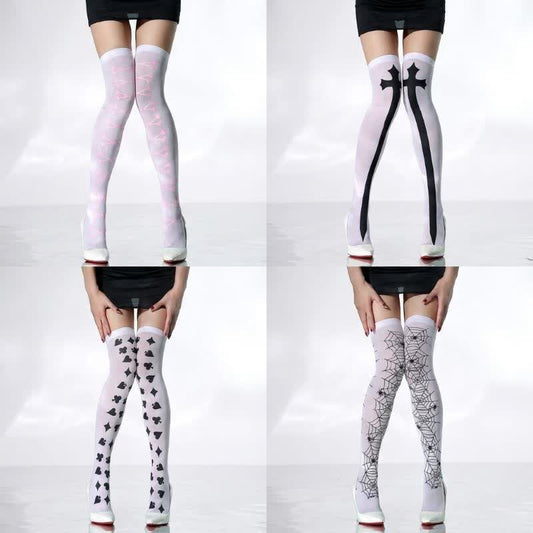 Halloween-Overknee-Socken, durchsichtig, weiß (4 Paar) - A+B+C+D - EU36-43 (US3-9) - image 0