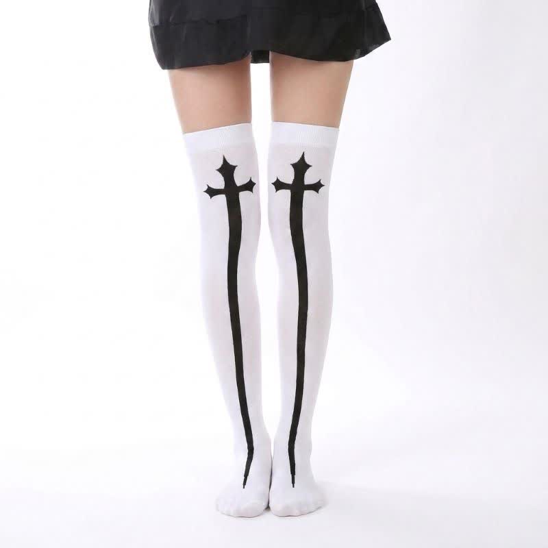 Halloween-Skelett-Spaß-Overknee-Oberschenkelsocken (3 Paar) - A - EU36-43 (US3-9) - image 1
