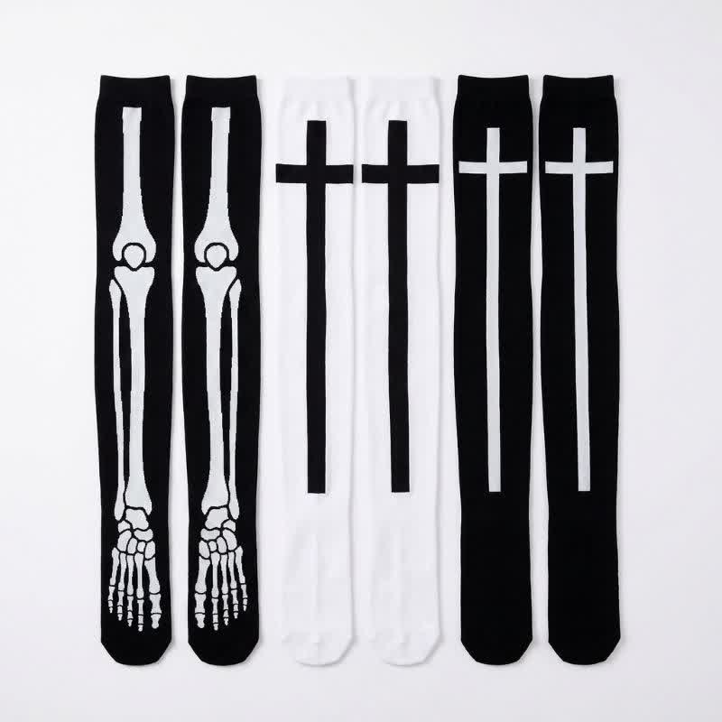 Halloween-Skelett-Spaß-Overknee-Oberschenkelsocken (3 Paar) - Mehrfarbig - EU36-43 (US3-9) - image 0