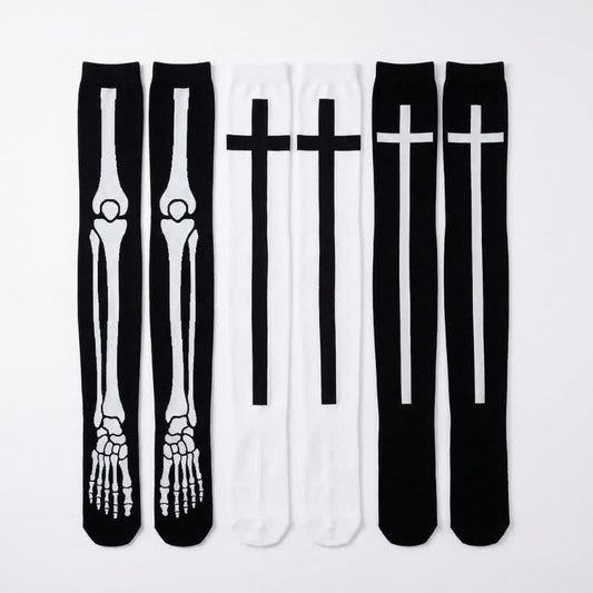 Halloween-Skelett-Spaß-Overknee-Oberschenkelsocken (3 Paar) - Mehrfarbig - EU36-43 (US3-9) - image 0