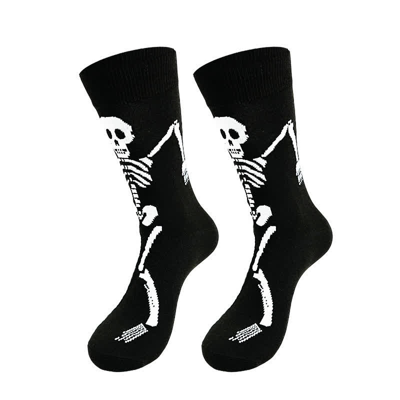 Halloween-Skelett-Print Baumwollsocken (3 Paar) - B - EU36-43 (US3-9) - image 1