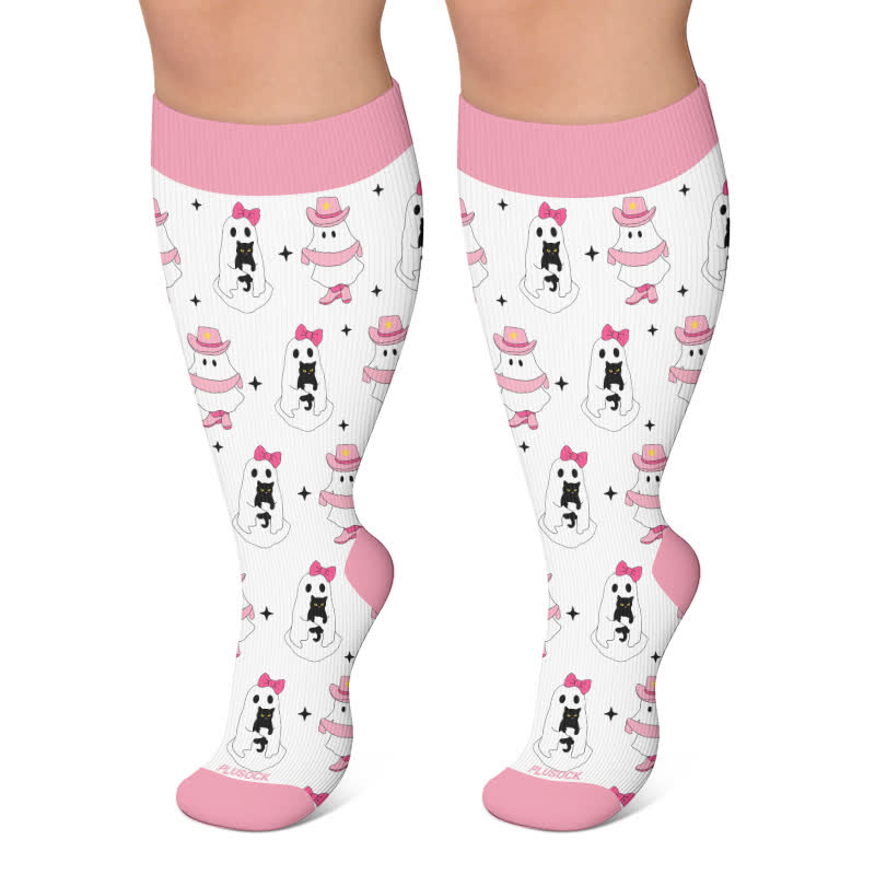 Pinke Geisterschädel-Kompressionsstrümpfe in Übergröße - Weiß - 4XL - image 4
