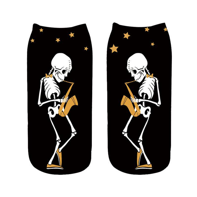 Halloween-Skelett-Sneakersocken mit Saxophonmotiv (5 Paar) - A - EU36-43 (US3-9) - image 1