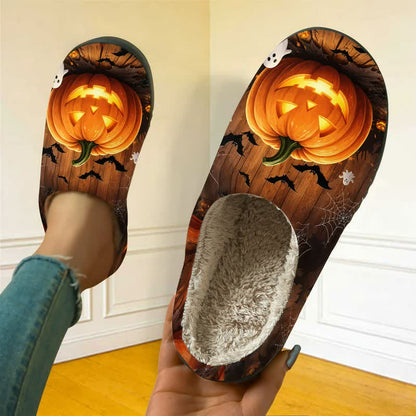Halloween-Spaß: Fledermaus-Hausschuhe mit Kürbismotiv und flauschigem Aufdruck - image 3