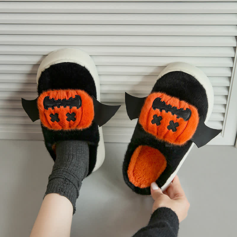 Halloween-Fledermausflügel-Kürbis-Plüschpantoffeln - Schwarz - EU40-41 (US7-7,5) - image 4