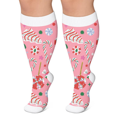Weihnachts-Kompressionsstrümpfe in Übergröße mit Zuckerstangenmotiv - Rosa - 4XL - image 4