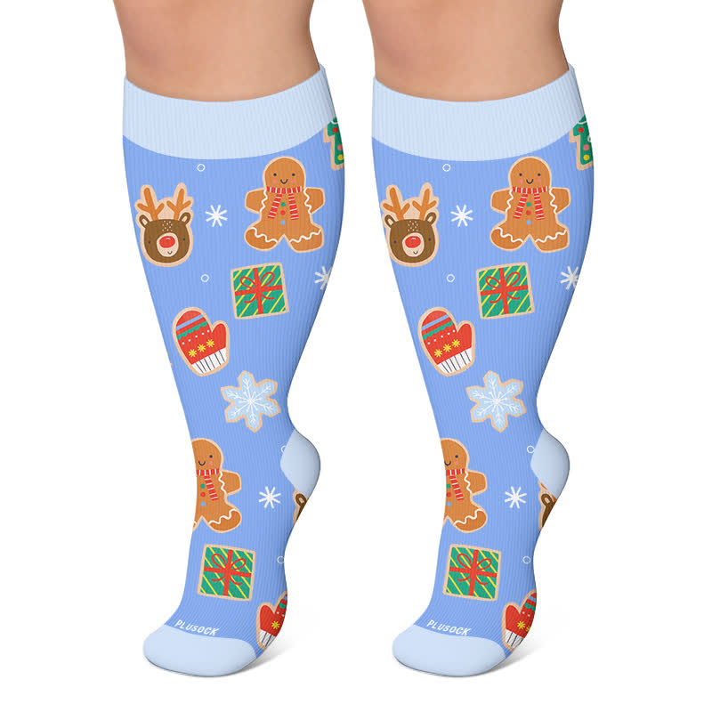 Weihnachts-Kompressionsstrümpfe in Übergröße mit Zuckerstangenmotiv - Blau - 4XL - image 6