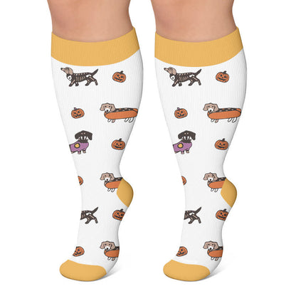 Halloween-Kompressionsstrümpfe mit Dackelmotiv in Übergröße - Weiß - 4XL - image 6