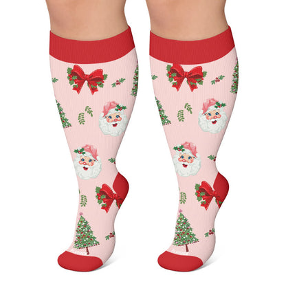 Plus Size Nussknacker Weihnachtsmann Kompressionsstrümpfe - Rosa - 4XL - image 6