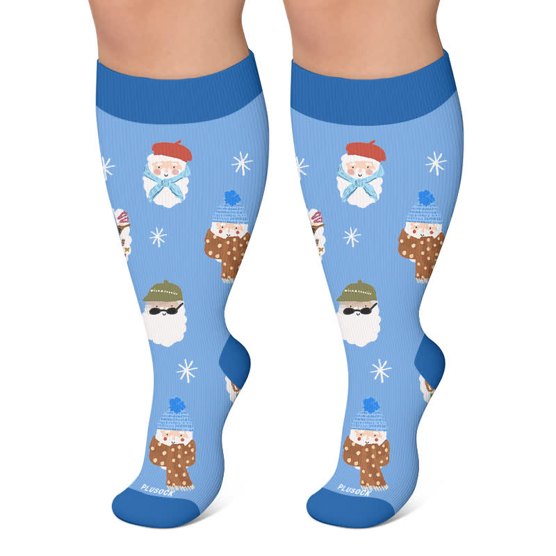 Plus Size Nussknacker Weihnachtsmann Kompressionsstrümpfe - Blau - 4XL - image 5