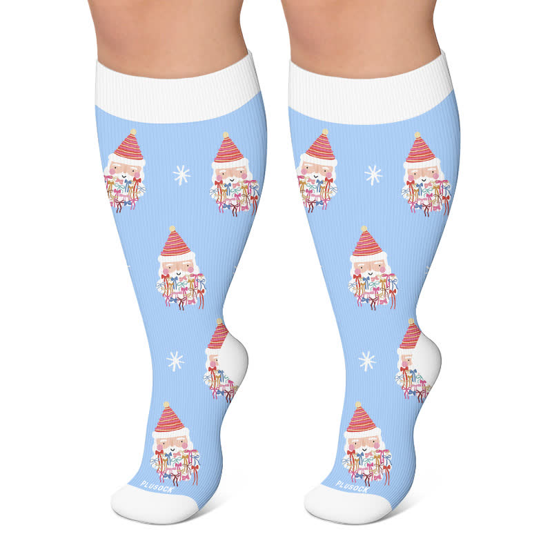 Plus Size Nussknacker Weihnachtsmann Kompressionsstrümpfe - Hellblau - 4XL - image 4