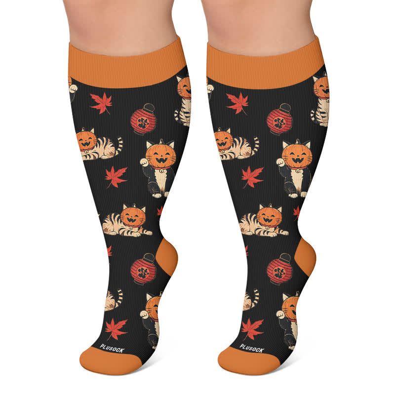 Kürbiskatzen-Kompressionsstrümpfe in Übergröße - Schwarz - 4XL - image 4