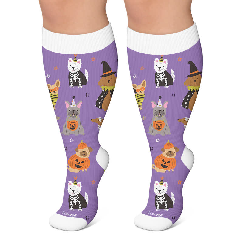 Kompressionsstrümpfe mit gruseligen Katzenmotiven in Übergröße - Lila - 4XL - image 4