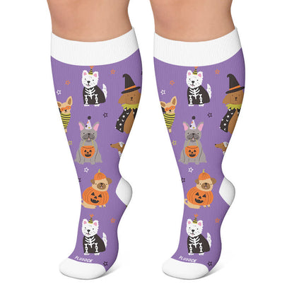 Kompressionsstrümpfe mit gruseligen Katzenmotiven in Übergröße - Lila - 4XL - image 4