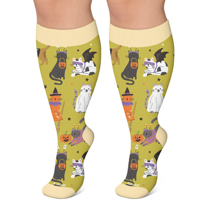 Kompressionsstrümpfe mit gruseligen Katzenmotiven in Übergröße - Grün - 4XL - image 6