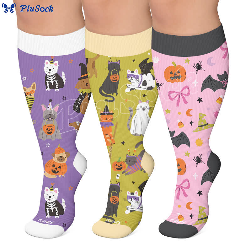 Kompressionsstrümpfe mit gruseligen Katzenmotiven in Übergröße - image 0