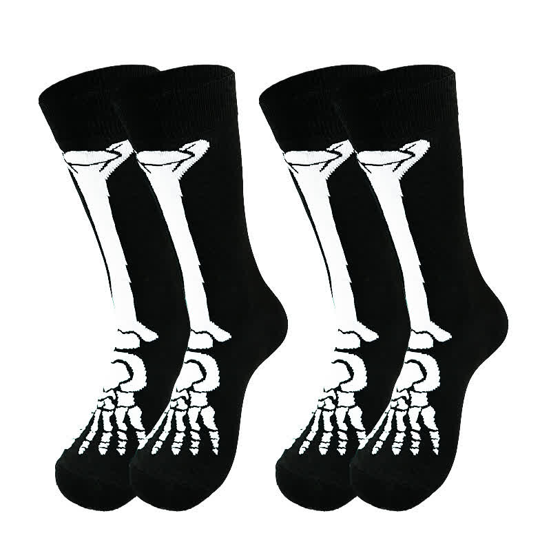 Halloween-Skelett-Print Baumwollsocken (3 Paar) - image 4