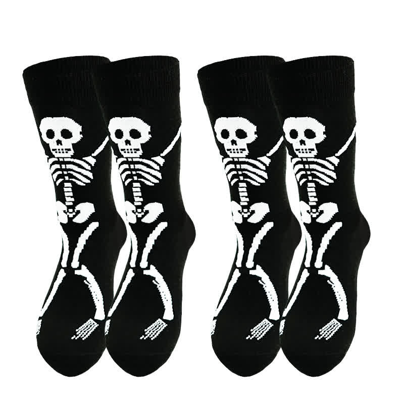 Halloween-Skelett-Print Baumwollsocken (3 Paar) - image 3