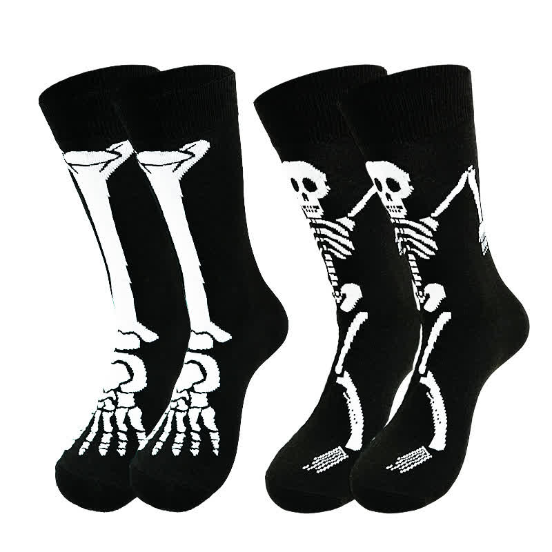 Halloween-Skelett-Print Baumwollsocken (3 Paar) - image 5
