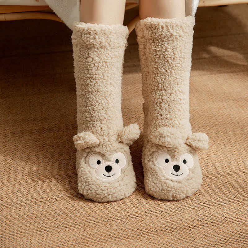 Flauschige Haussocken mit weißem Bärengesicht, mittelhoch - Beige - EU36-41 (US3-7,5) - image 3