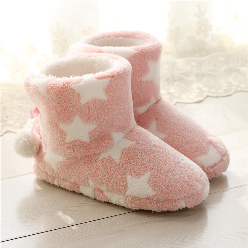 Hausschuhe aus Fleece mit rosa Sternenmuster und Bommeln - image 2