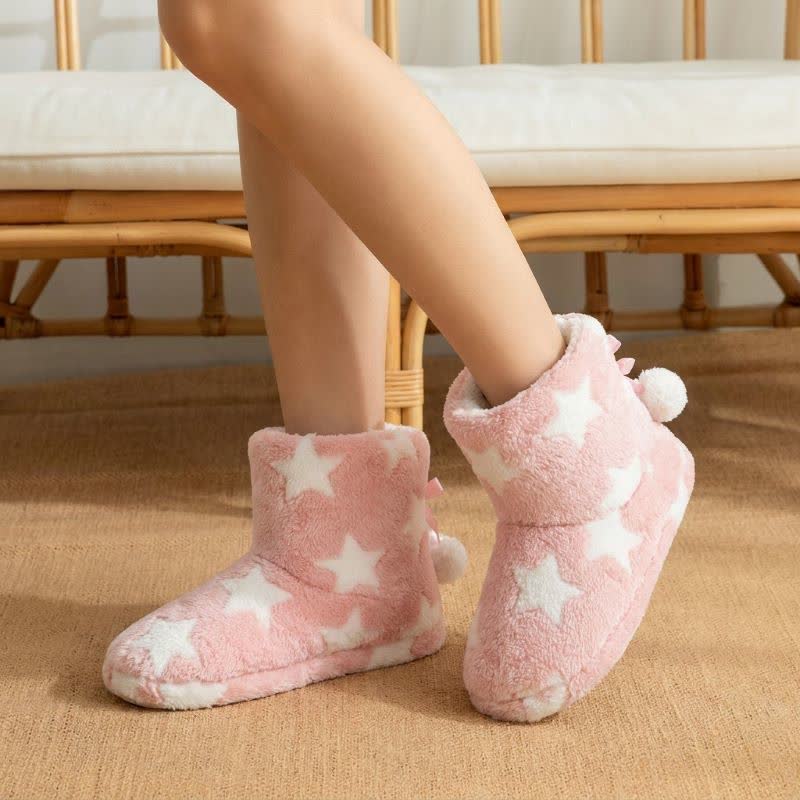 Hausschuhe aus Fleece mit rosa Sternenmuster und Bommeln - Rosa - EU40-41 (US7-7,5) - image 0