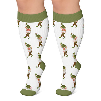 Weihnachtskompressionsstrümpfe in Übergröße mit Tiermotiven - Grün - 4XL - image 4