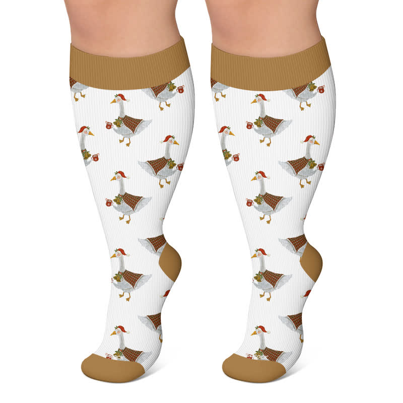 Weihnachtskompressionsstrümpfe in Übergröße mit Tiermotiven - Kaffee - 4XL - image 5