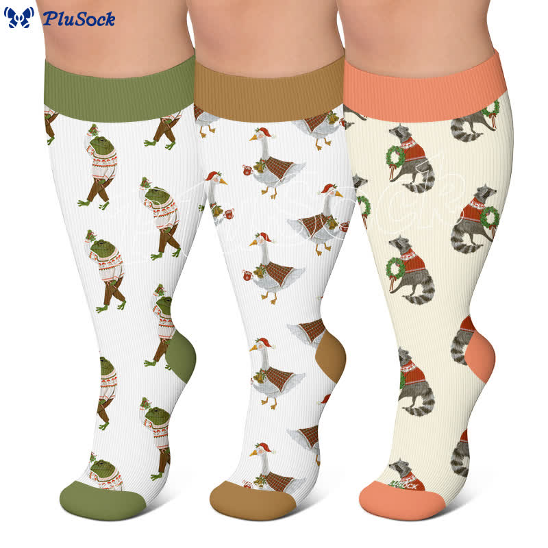 Weihnachtskompressionsstrümpfe in Übergröße mit Tiermotiven - image 0