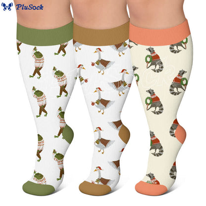 Weihnachtskompressionsstrümpfe in Übergröße mit Tiermotiven - image 0