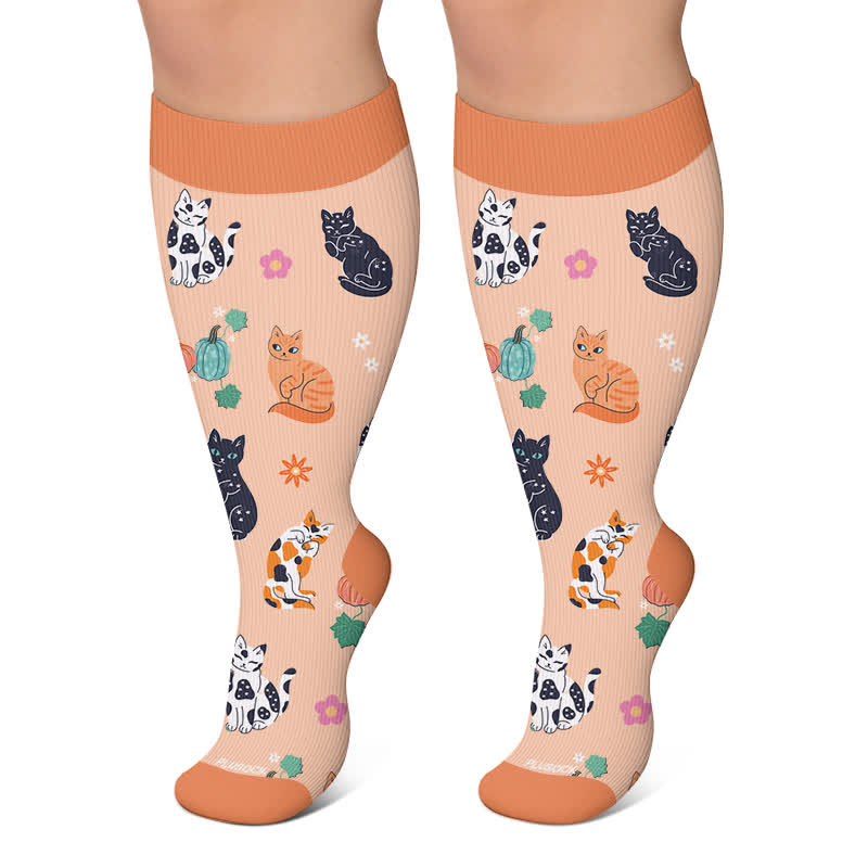 Plus Size Moonlit Kitty Kompressionsstrümpfe - Orange - 4XL - image 5