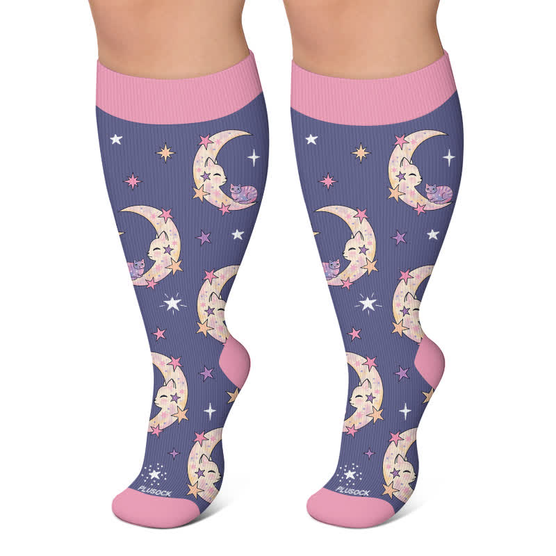 Plus Size Moonlit Kitty Kompressionsstrümpfe - Blau - 4XL - image 4