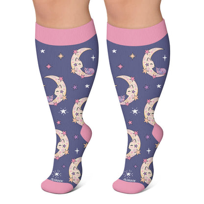 Plus Size Moonlit Kitty Kompressionsstrümpfe - Blau - 4XL - image 4