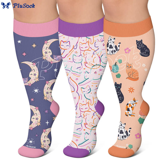 Plus Size Moonlit Kitty Kompressionsstrümpfe - image 0