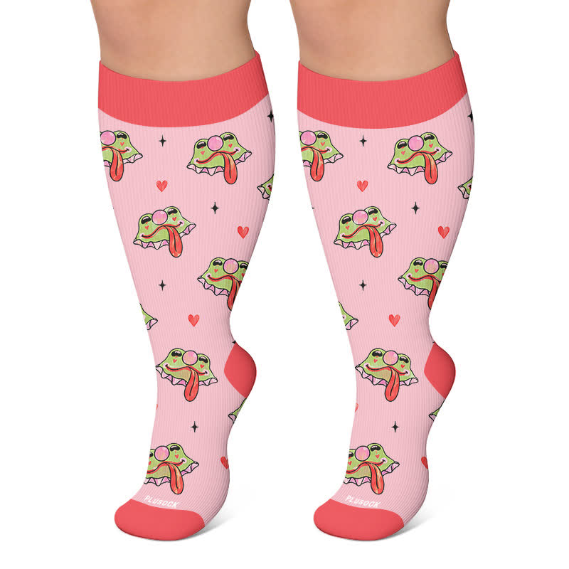 Kompressionsstrümpfe mit lustigem Froschmuster in Übergröße - Rosa - 4XL - image 5