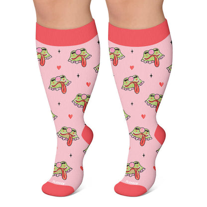 Kompressionsstrümpfe mit lustigem Froschmuster in Übergröße - Rosa - 4XL - image 5