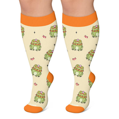 Kompressionsstrümpfe mit lustigem Froschmuster in Übergröße - Aprikose - 4XL - image 6