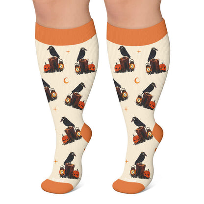 Kompressionsstrümpfe in Übergröße mit Krähen-Hexen-Katze - Aprikose - 4XL - image 4