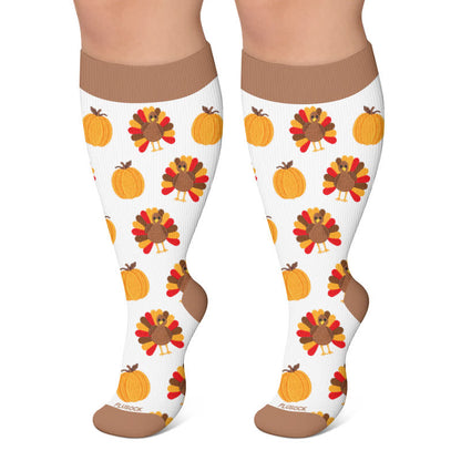 Kompressionsstrümpfe mit Thanksgiving-Print in Übergröße - Braun - 4XL - image 5