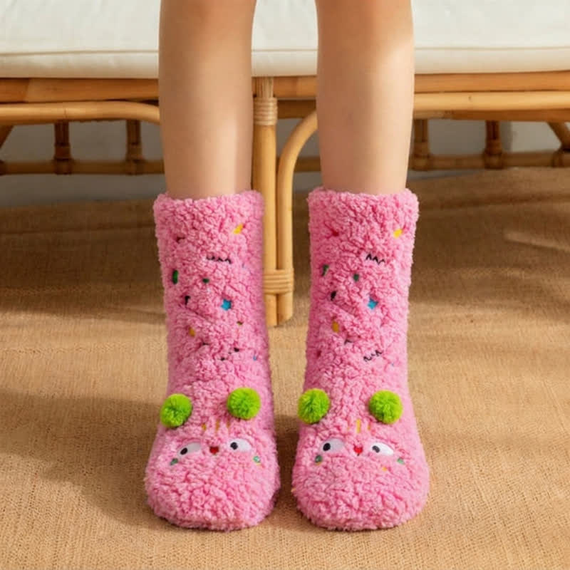 Pink-grüne Bommel-Hausschuhe mit Tiermotiven - Rosa - EU36-42 (US3-8) - image 0