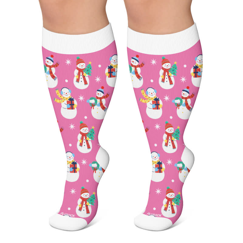 Weihnachts-Schneemann-Kompressionsstrümpfe in Übergröße - Hellrosa - 4XL - image 6