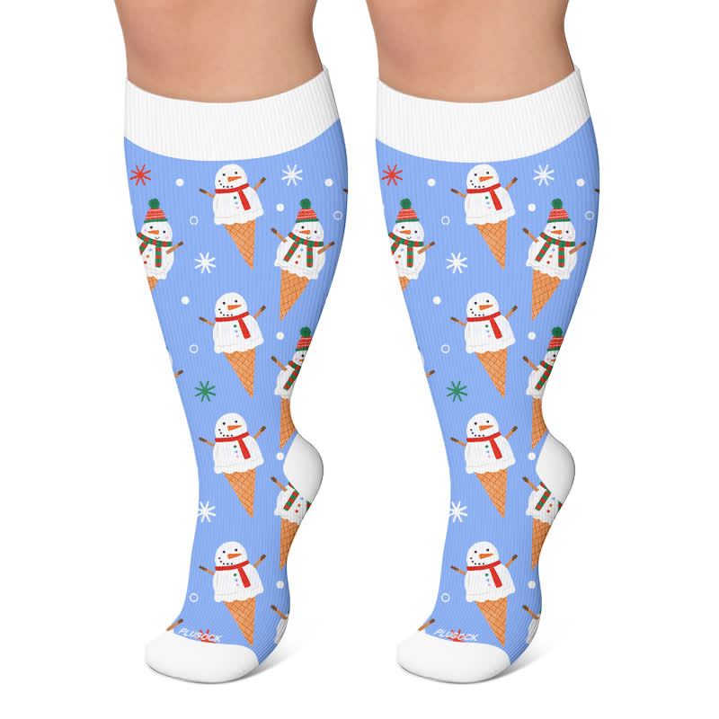 Weihnachts-Schneemann-Kompressionsstrümpfe in Übergröße - Blau - 4XL - image 4