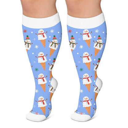Weihnachts-Schneemann-Kompressionsstrümpfe in Übergröße - Blau - 4XL - image 4