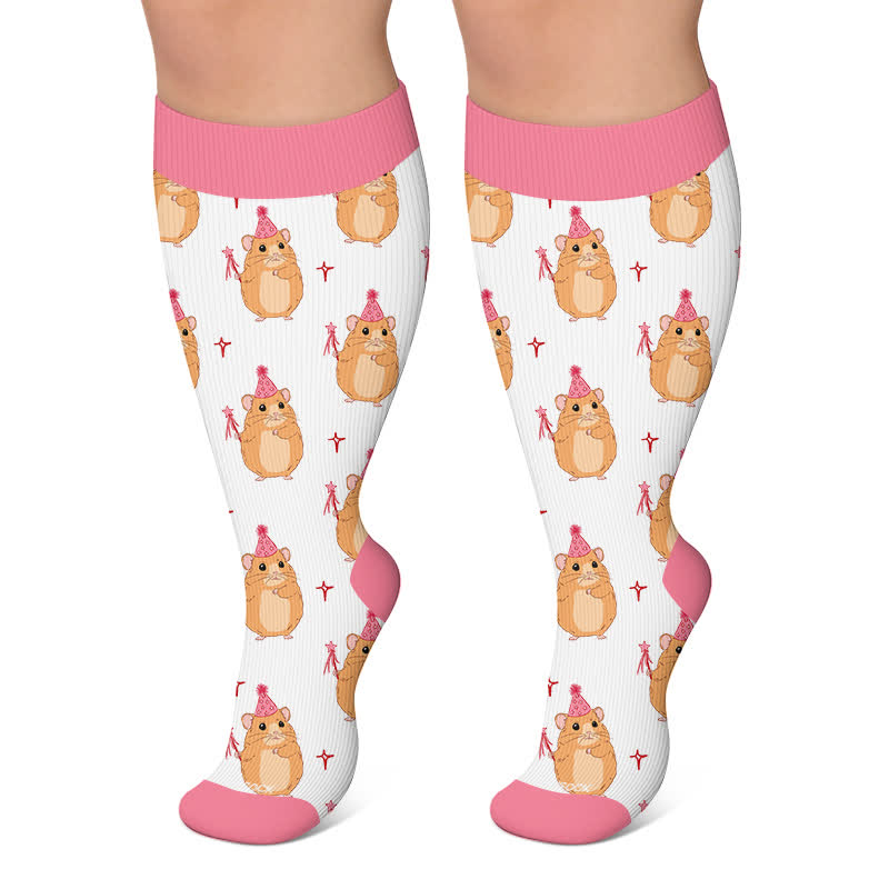 Weihnachtsfrosch-Maus-Kompressionsstrümpfe in Übergröße - Rosa - 4XL - image 4