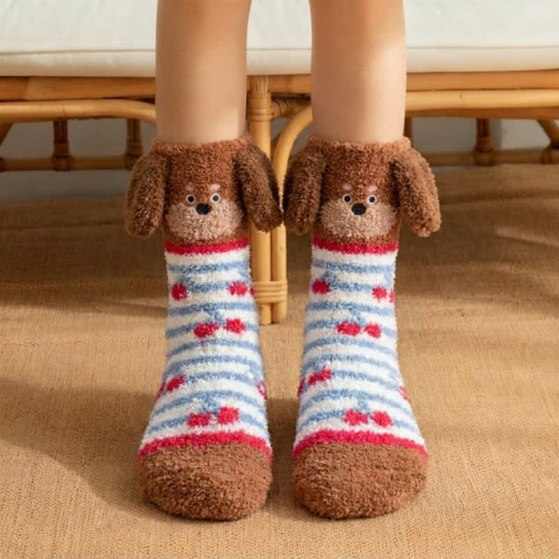 Gestreifte Socken mit Welpenohren (3 Paar) - Rot - EU36-42 (US3-8,5) - image 0