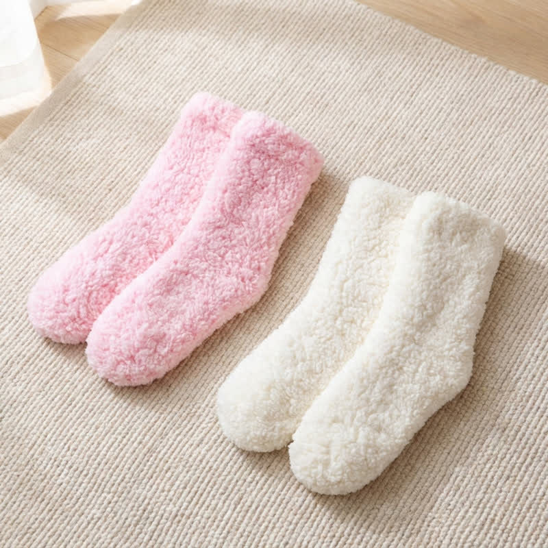 Weiße, flauschige Haussocken, mittelhoch (2 Paar) - Weiß + Rosa - EU36-42 (US3-8,5) - image 9