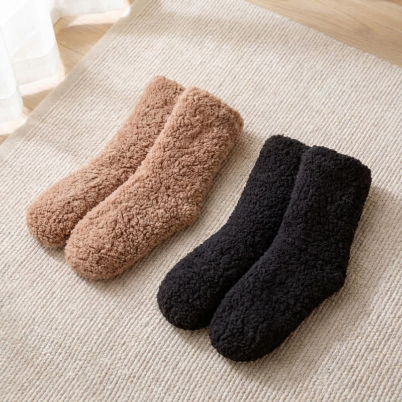 Weiße, flauschige Haussocken, mittelhoch (2 Paar) - Schwarz + Kaffee - EU36-42 (US3-8,5) - image 7