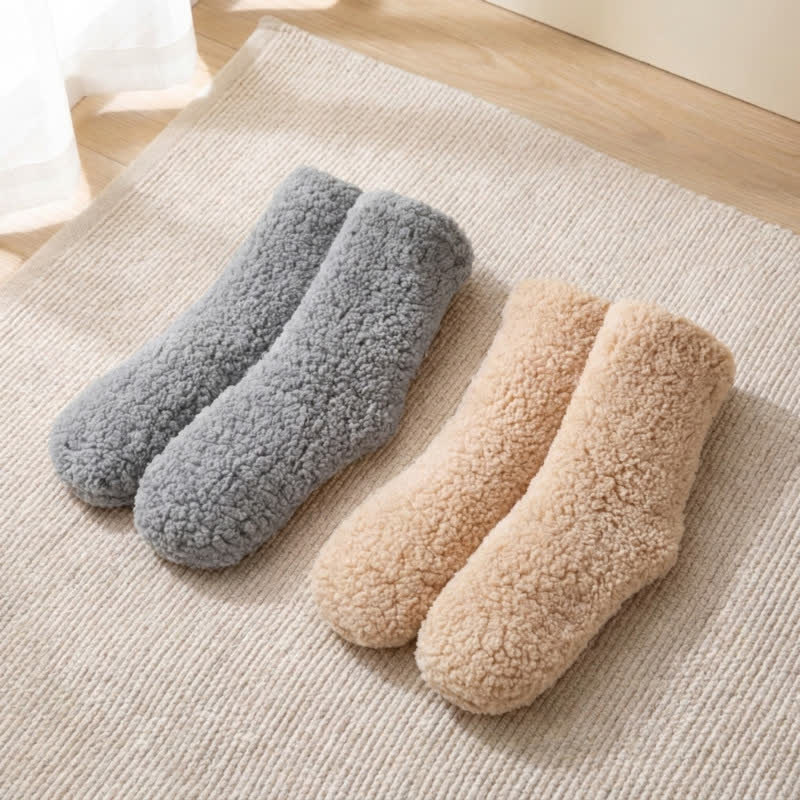 Weiße, flauschige Haussocken, mittelhoch (2 Paar) - Khaki+Grau - EU36-42 (US3-8,5) - image 8