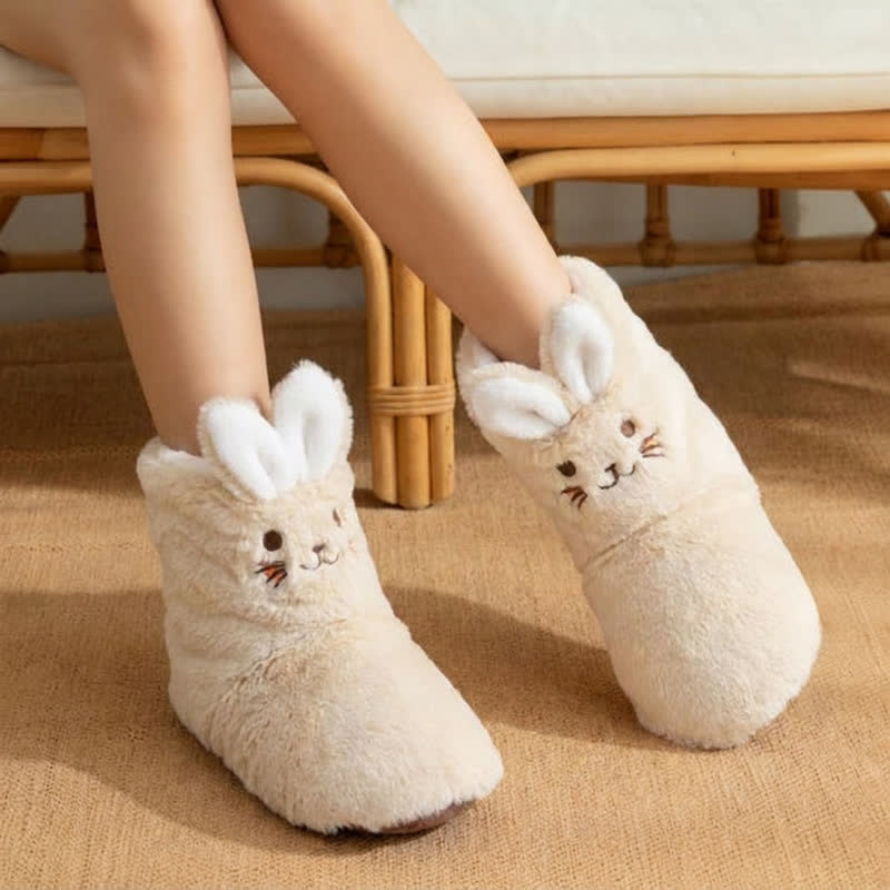 Hausschuhe mit rosa Hasenohren aus Plüschfleece - Beige - EU39-41 (US6-7,5) - image 1